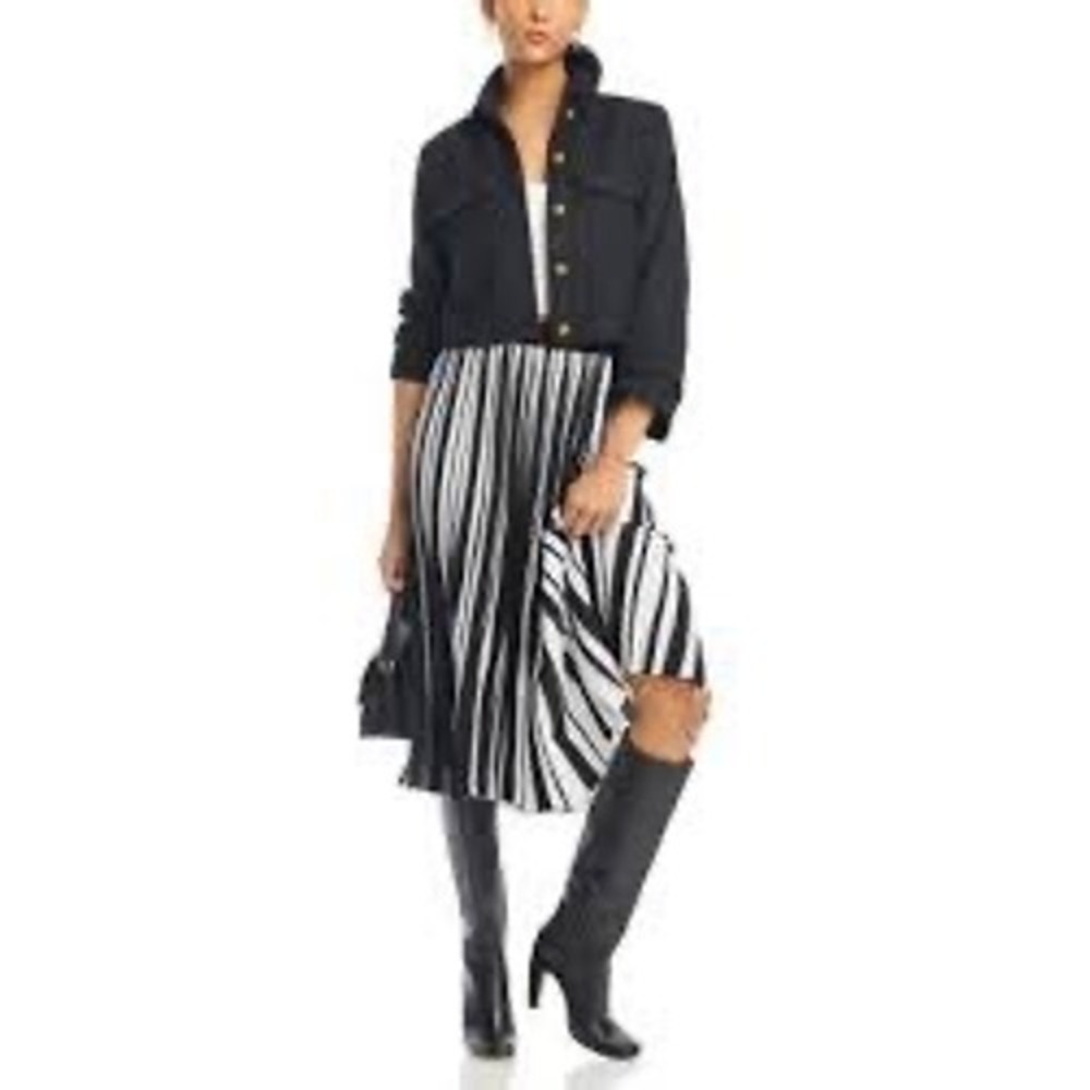 Karl Lagerfeld Paris Black White Striped Pleated Midi Skirt Size 14